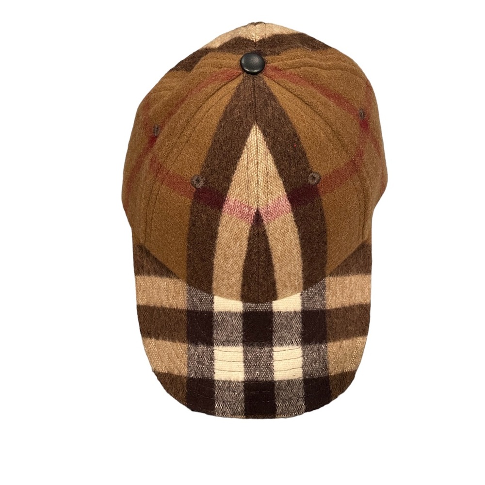Rare Burberry Lambskin Trim Check Wool Baseball Cap